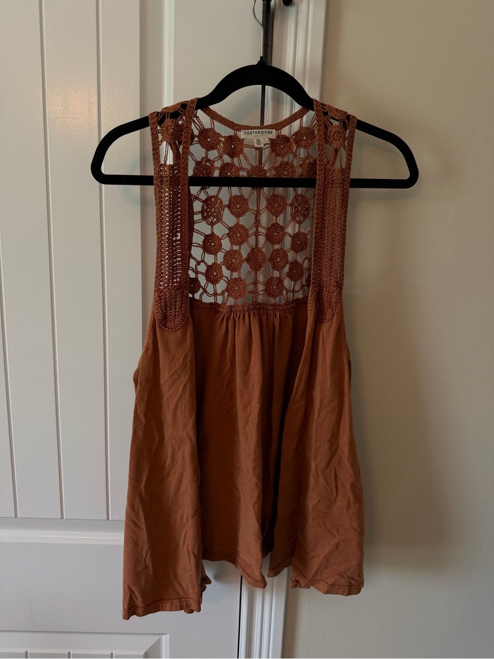EARTHBOUND Crochet-Back Camisole in Rust Brown